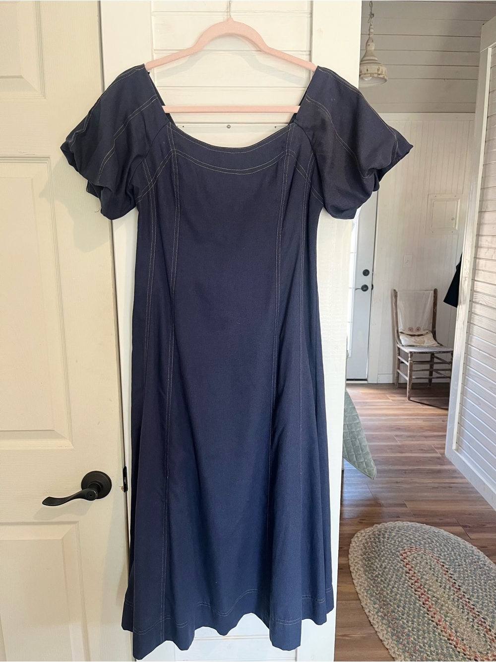 GIGIO Classic Denim Dress with Short Puff Sleeves